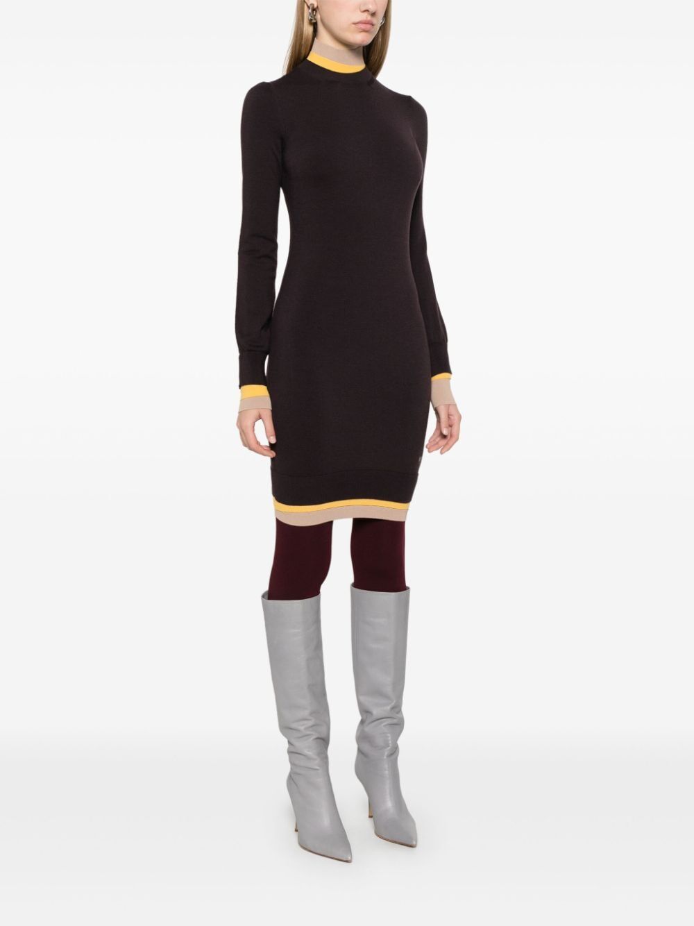 MULTI LAYER WOOL FITTED DRESS