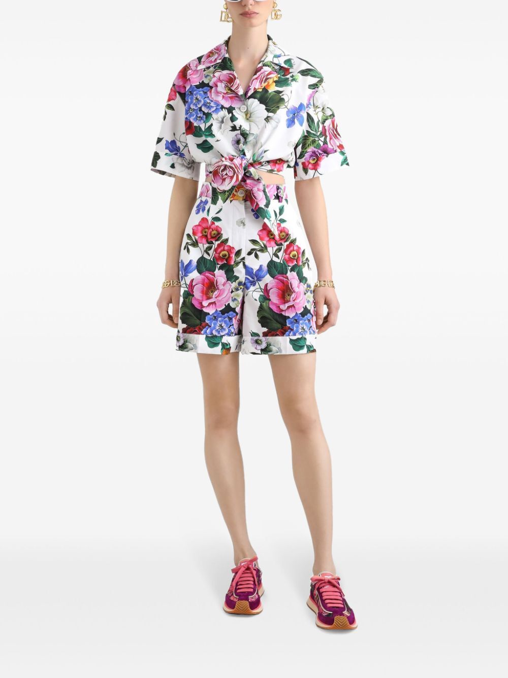 FLOWER PRINT CROPPED SHIRT