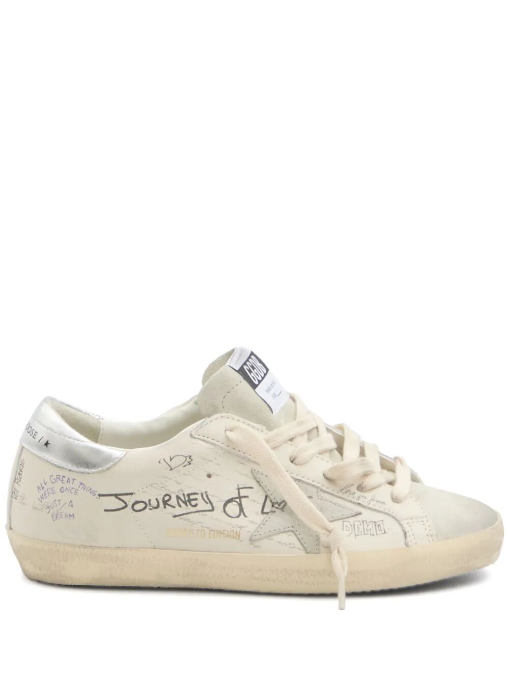 SUPER-STAR LEATHER SNEAKERS WITH SKETCHES AND SILVER HEEL TAB