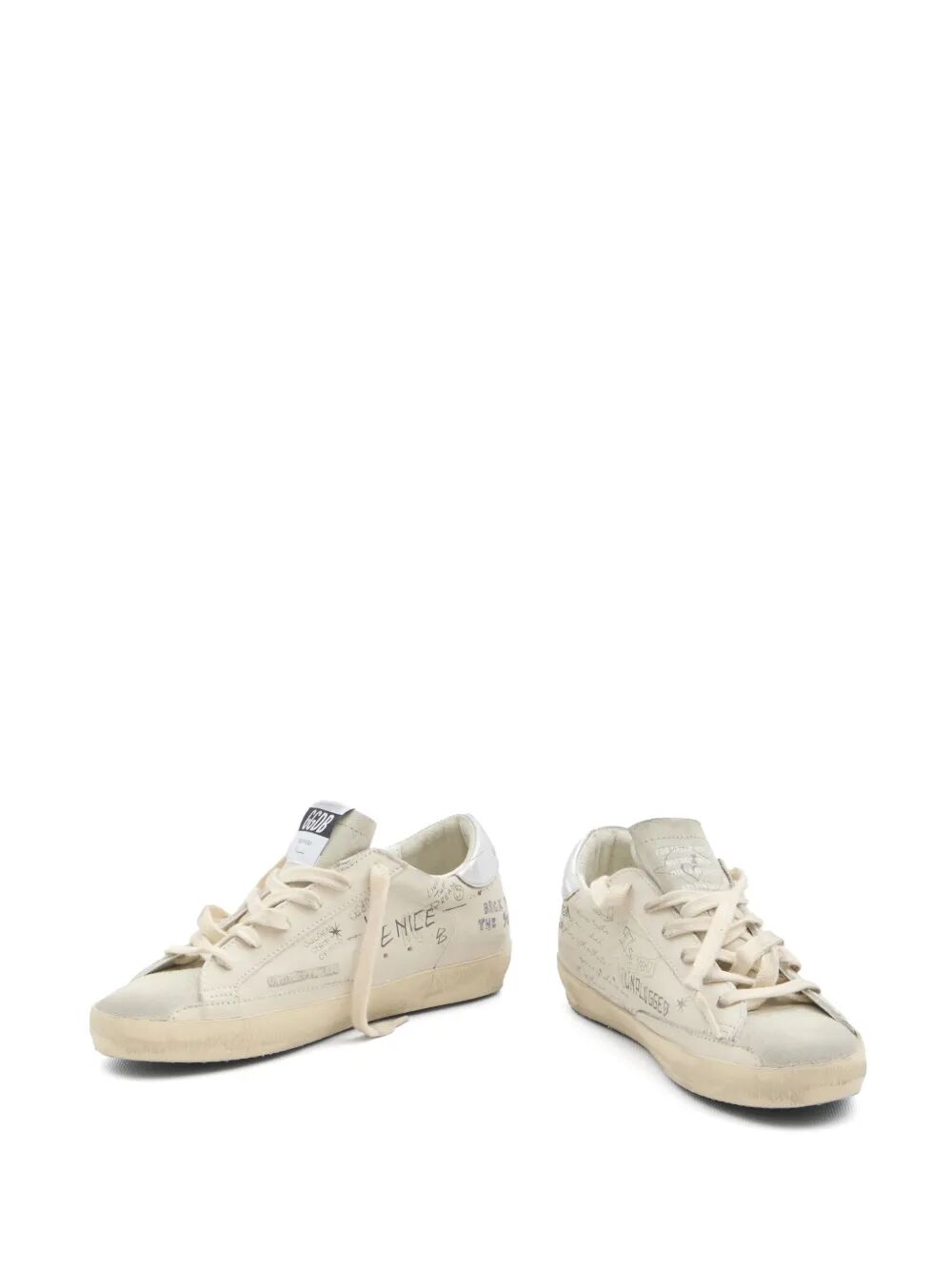 SUPER-STAR LEATHER SNEAKERS WITH SKETCHES AND SILVER HEEL TAB