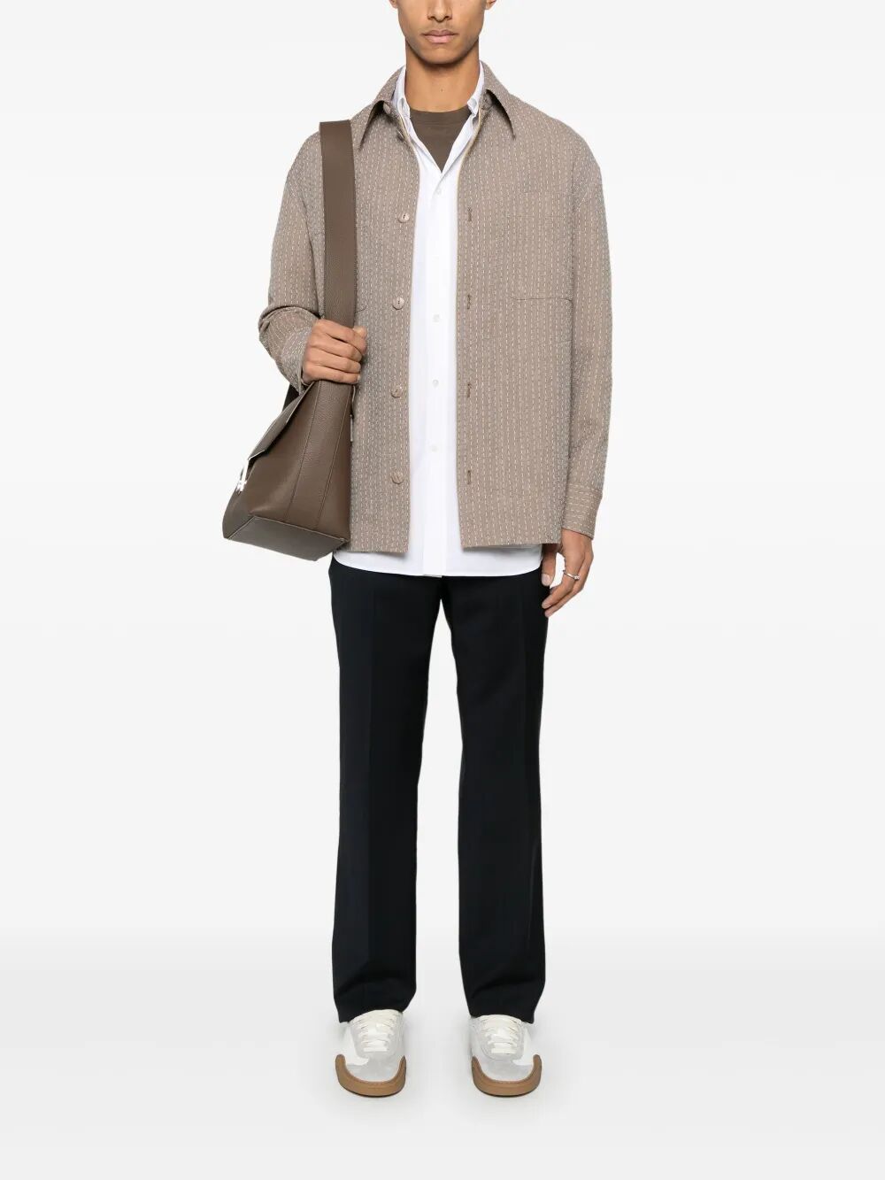 TOPSTITCHED FENDI ROMA LETTERING COTTON SHIRT