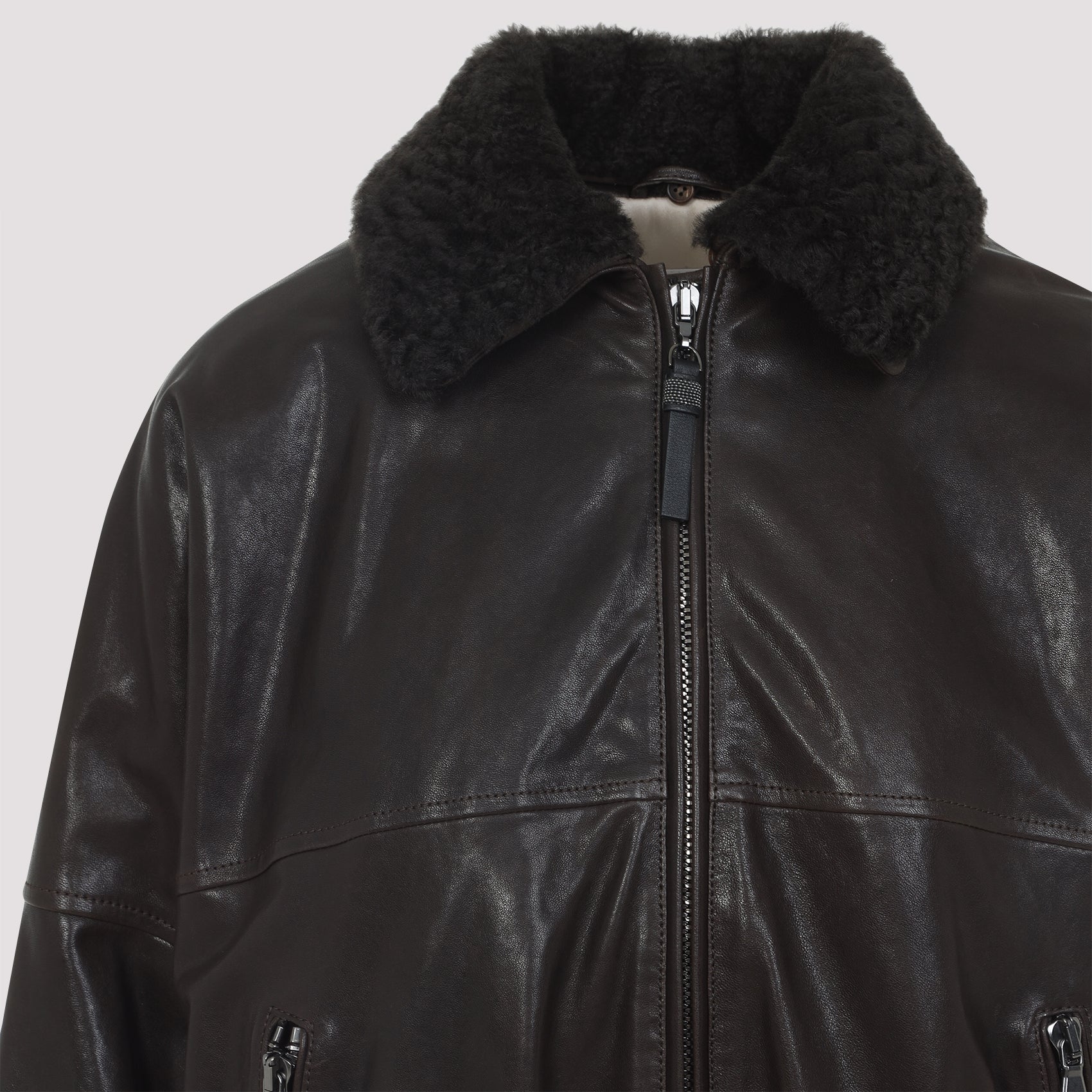 Shearling Collar Leather Jacket