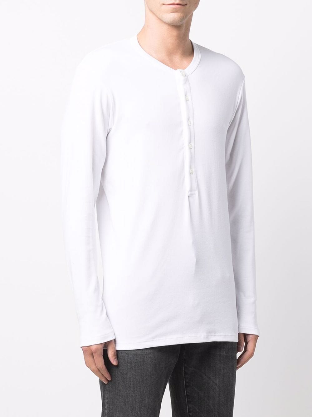 HENLEY-NECK LONG-SLEEVED JERSEY T-SHIRT