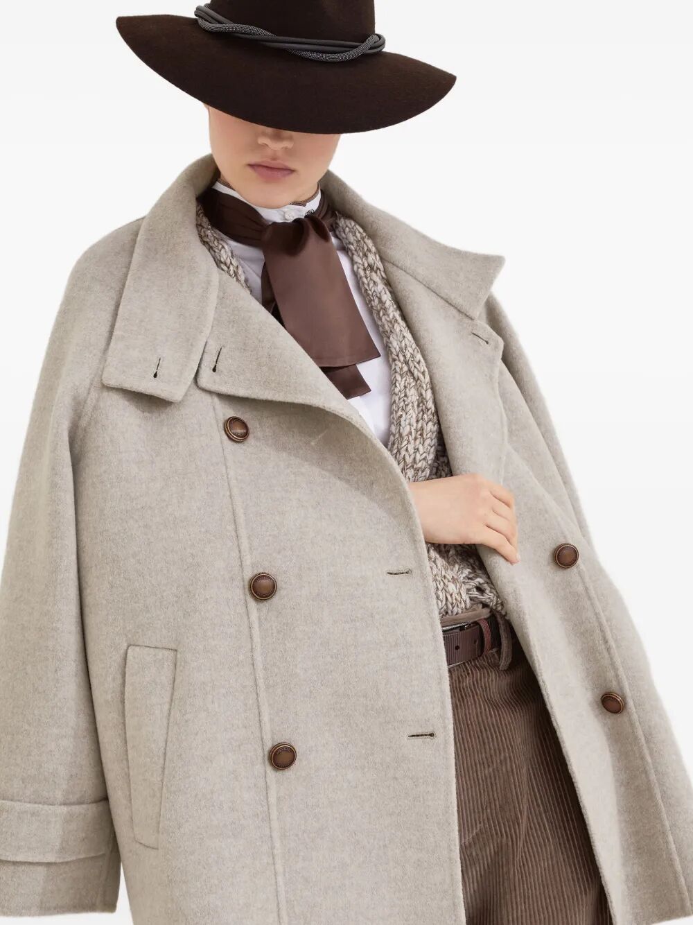 CABAN LAVORAZIONE DOUBLE IN PANNO DI LANA VERGINE E CASHMERE CON SHINY CUFF DETAILS
