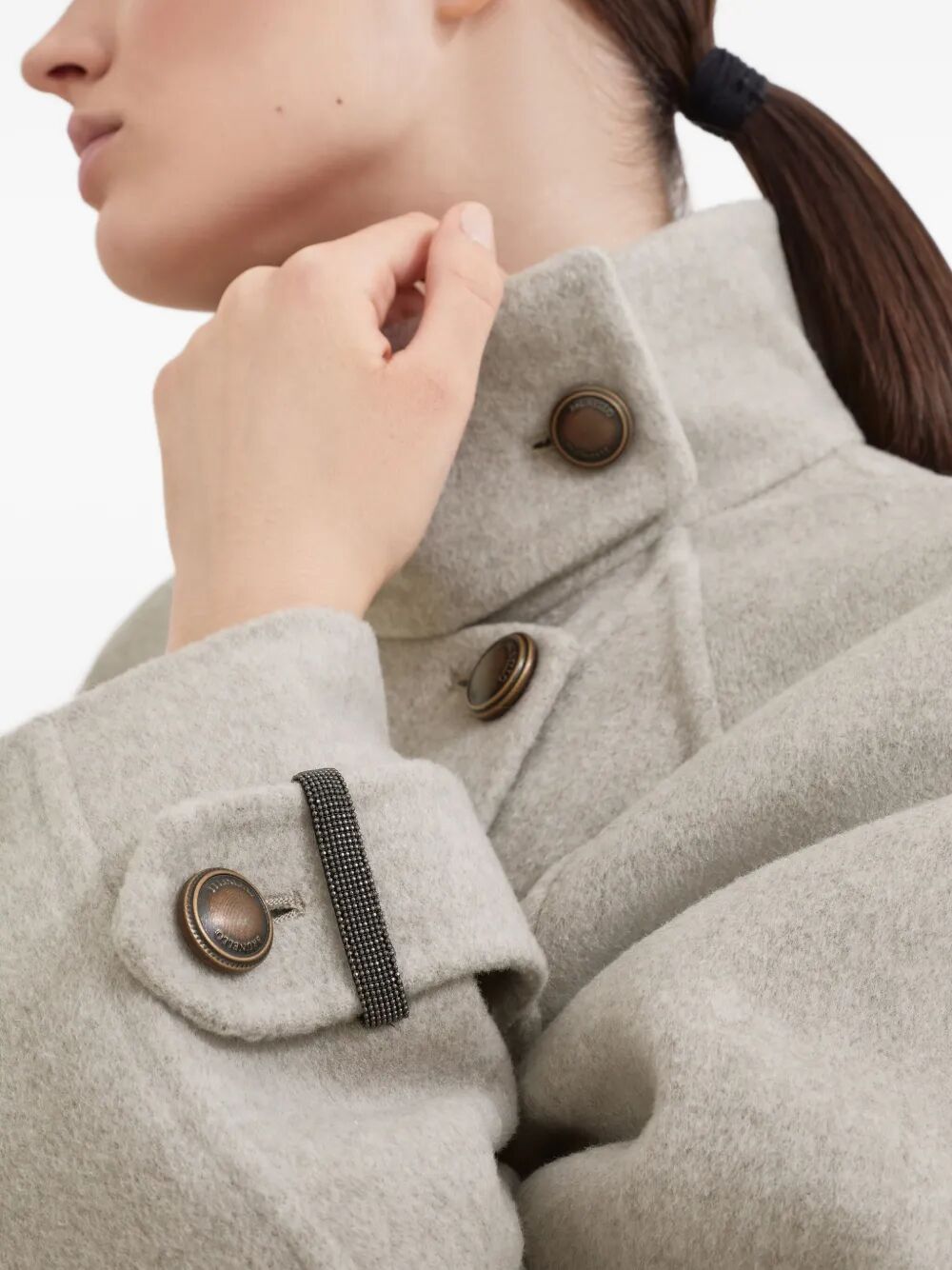 CABAN LAVORAZIONE DOUBLE IN PANNO DI LANA VERGINE E CASHMERE CON SHINY CUFF DETAILS