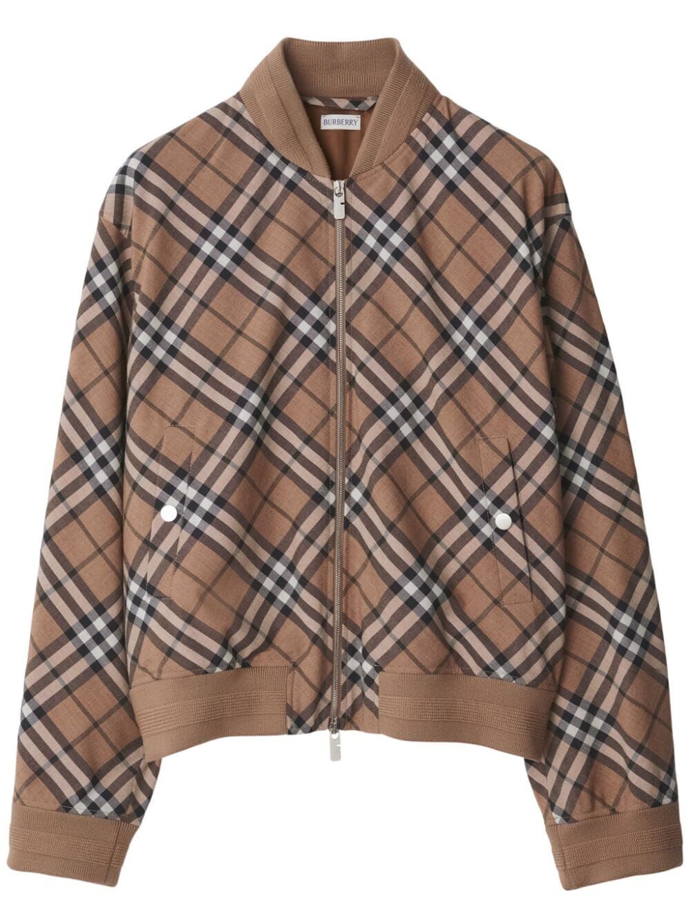 CHECK WOOL BLEND HARRINGTON JACKET