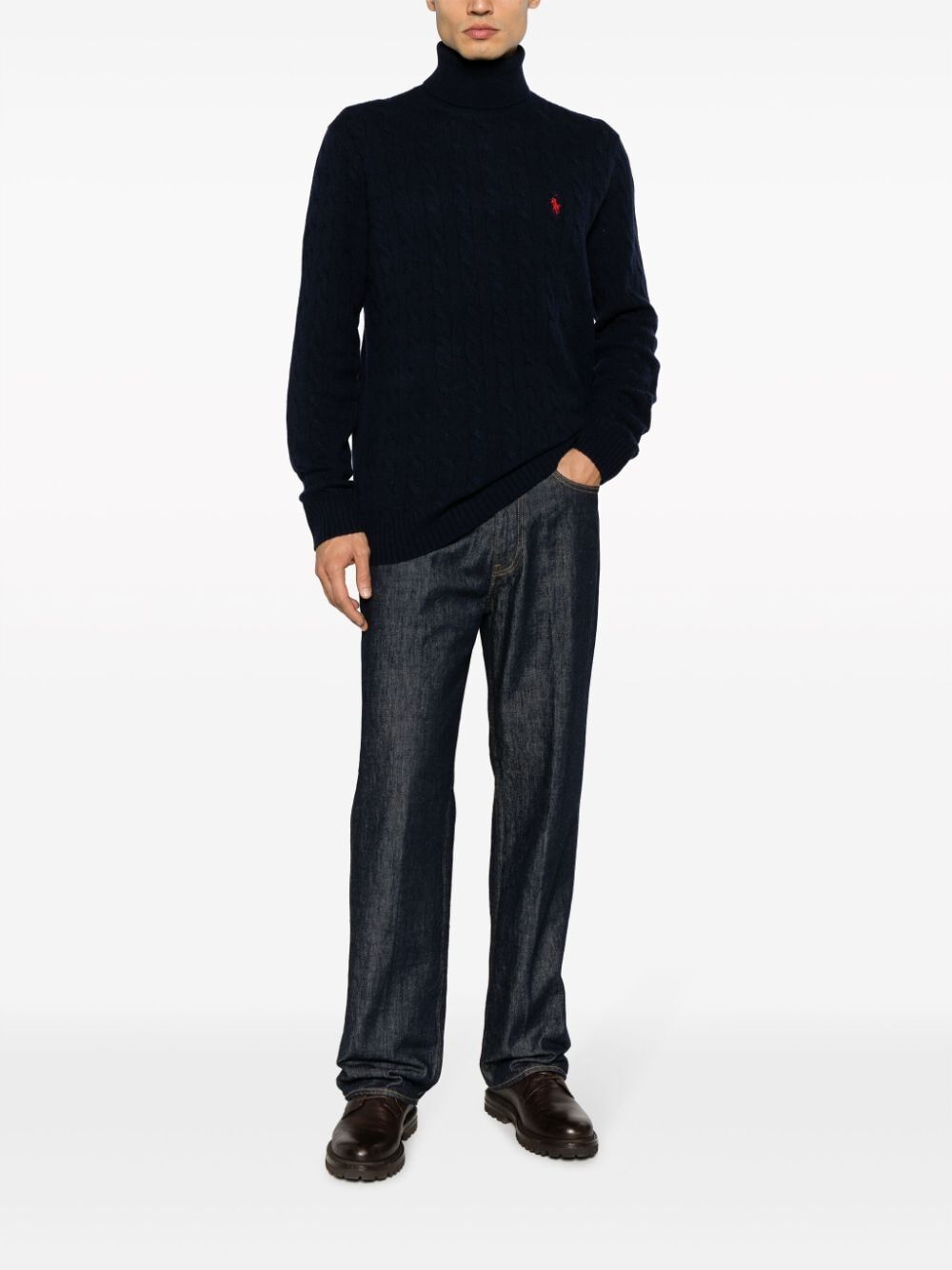 CABLE WOOL-CASHMERE ROLL NECK JUMPER
