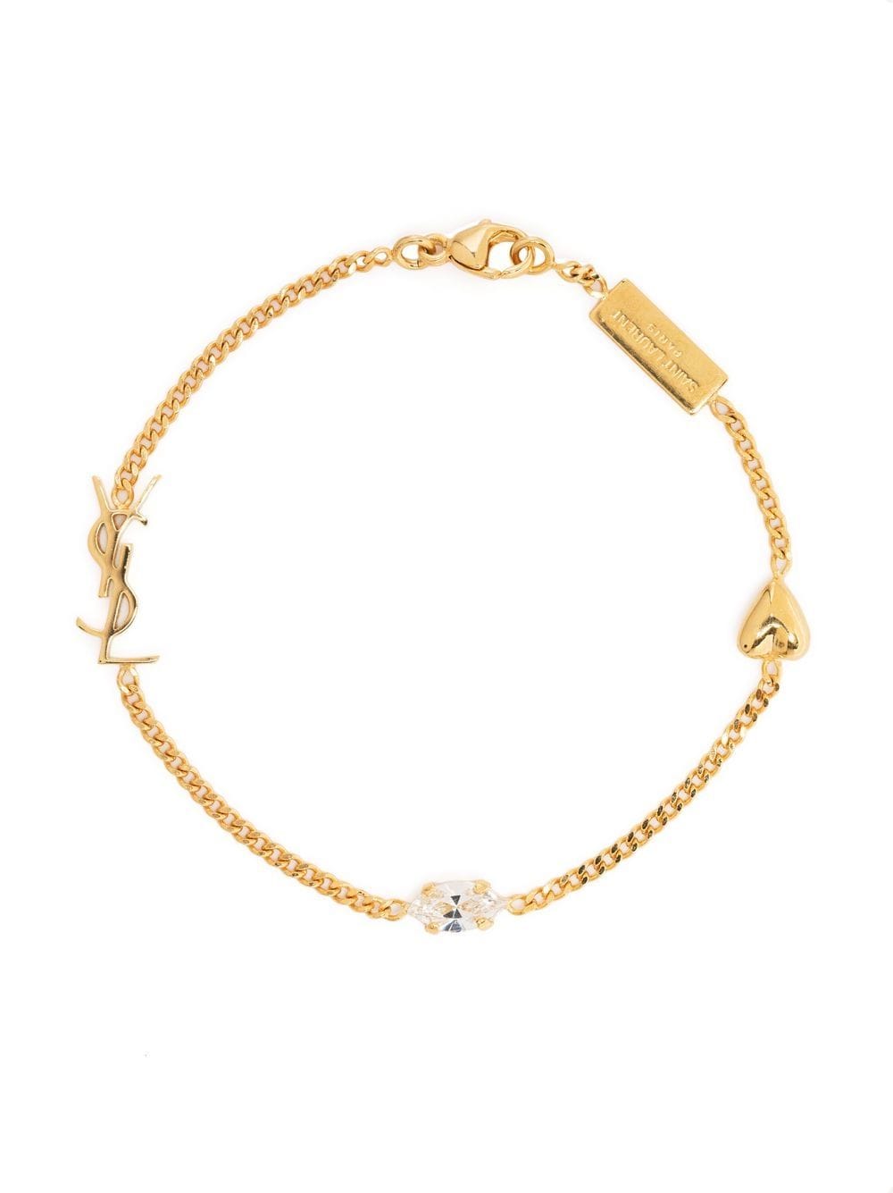 METAL AND RHINESTONE CASSANDRE HEART CHARM BRACELET