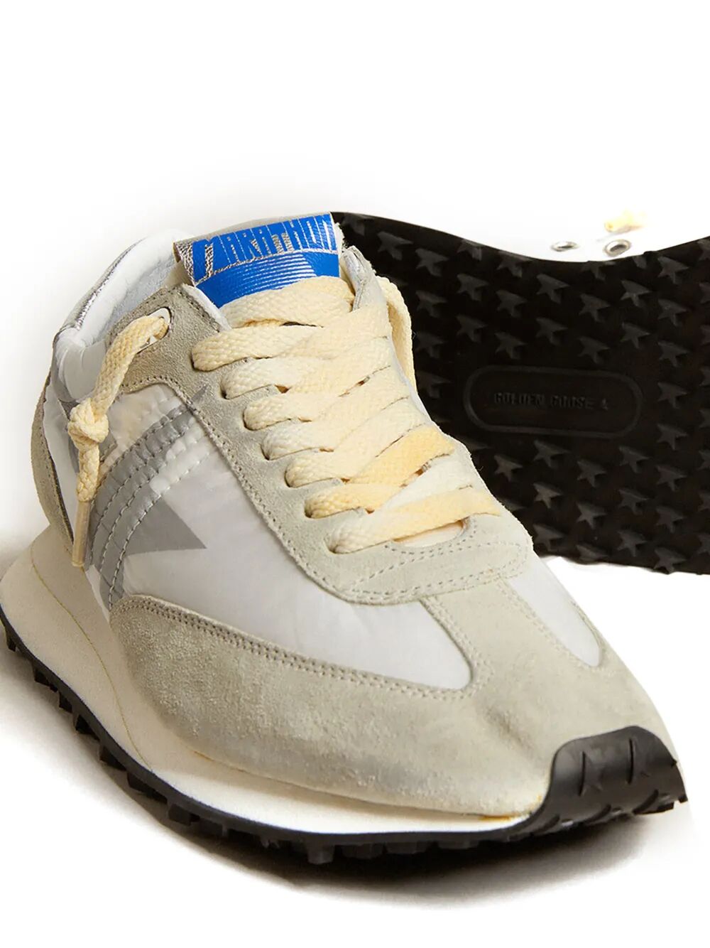 MARATHON SNEAKERS IN WHITE NYLON WITH SUEDE INSERTS AND SILVER LEATHER HEEL TAB