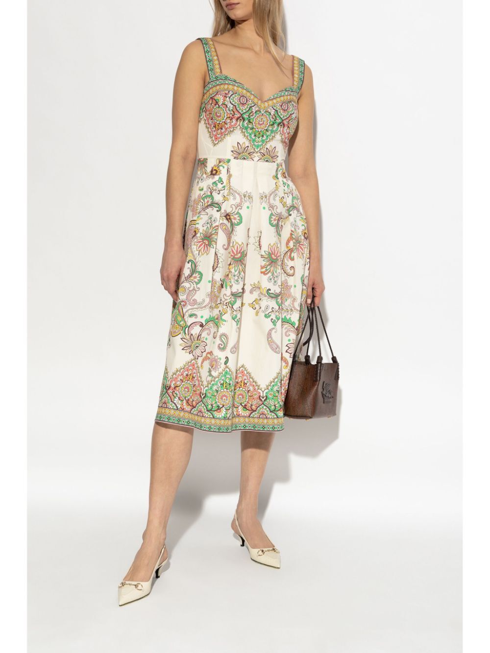 SWEETHEART NECK FLORAL PRINT MIDI DRESS
