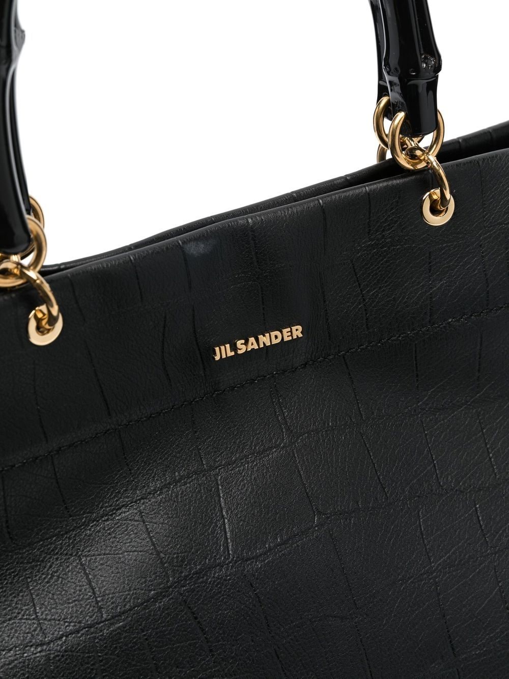 BAMBOO-HANDLE EMBOSSED LEATHER TOTE BAG