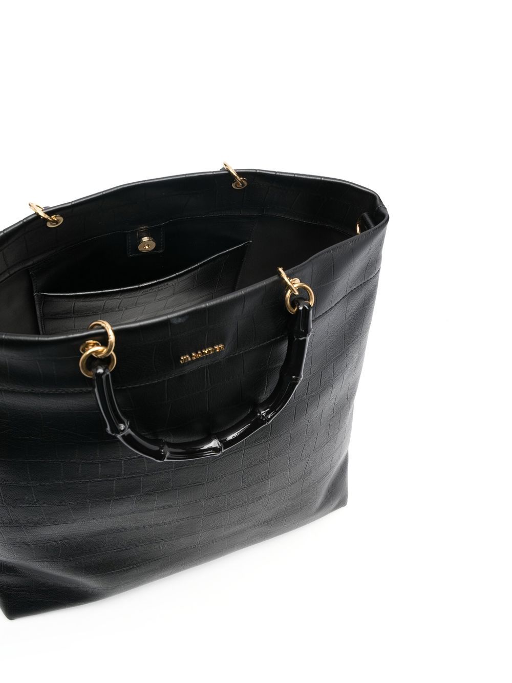 BAMBOO-HANDLE EMBOSSED LEATHER TOTE BAG