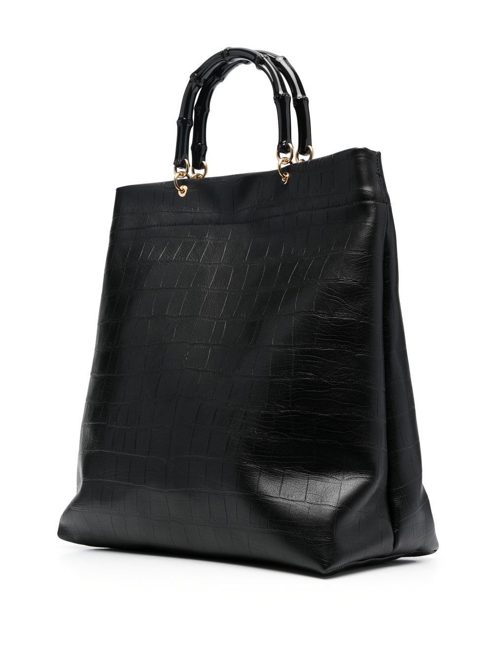 BAMBOO-HANDLE EMBOSSED LEATHER TOTE BAG