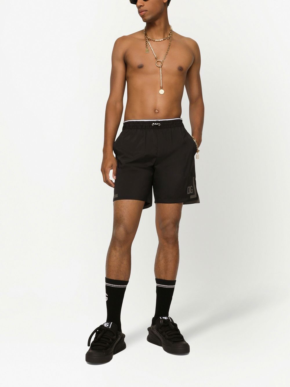 THIGH-LENGTH MONOGRAM-PRINT SWIM SHORTS