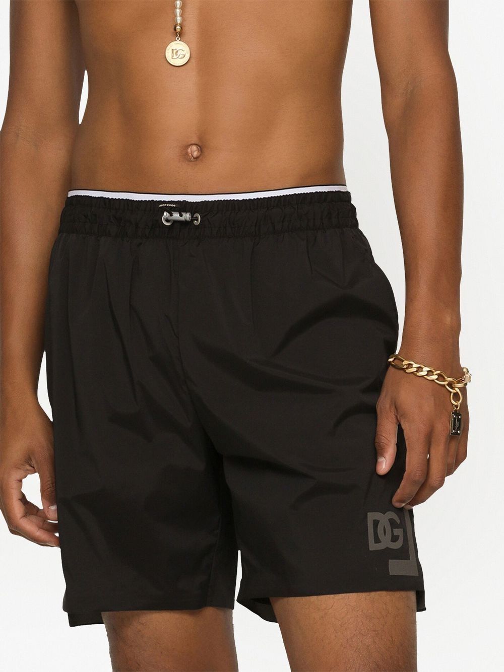 THIGH-LENGTH MONOGRAM-PRINT SWIM SHORTS
