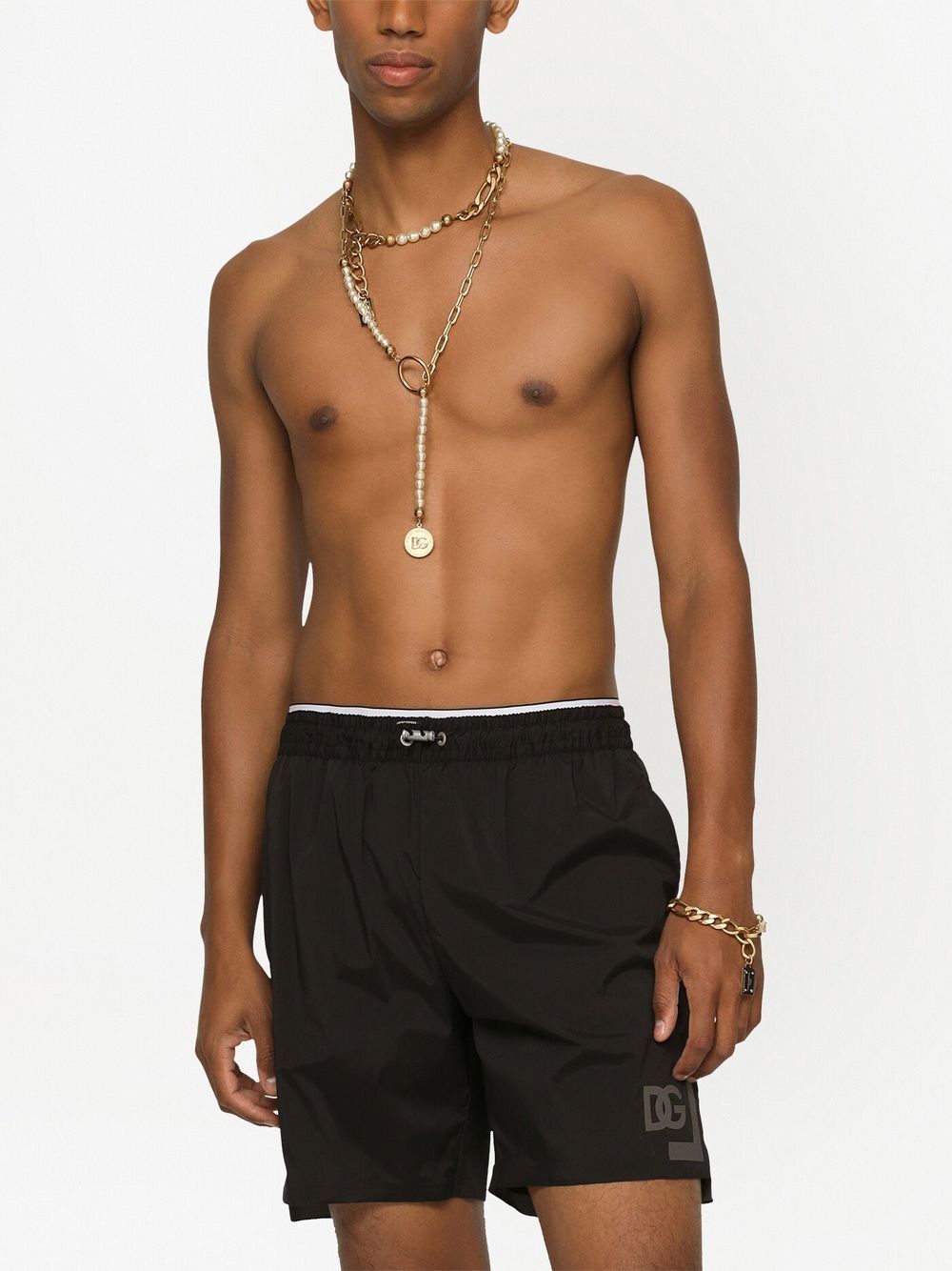 THIGH-LENGTH MONOGRAM-PRINT SWIM SHORTS