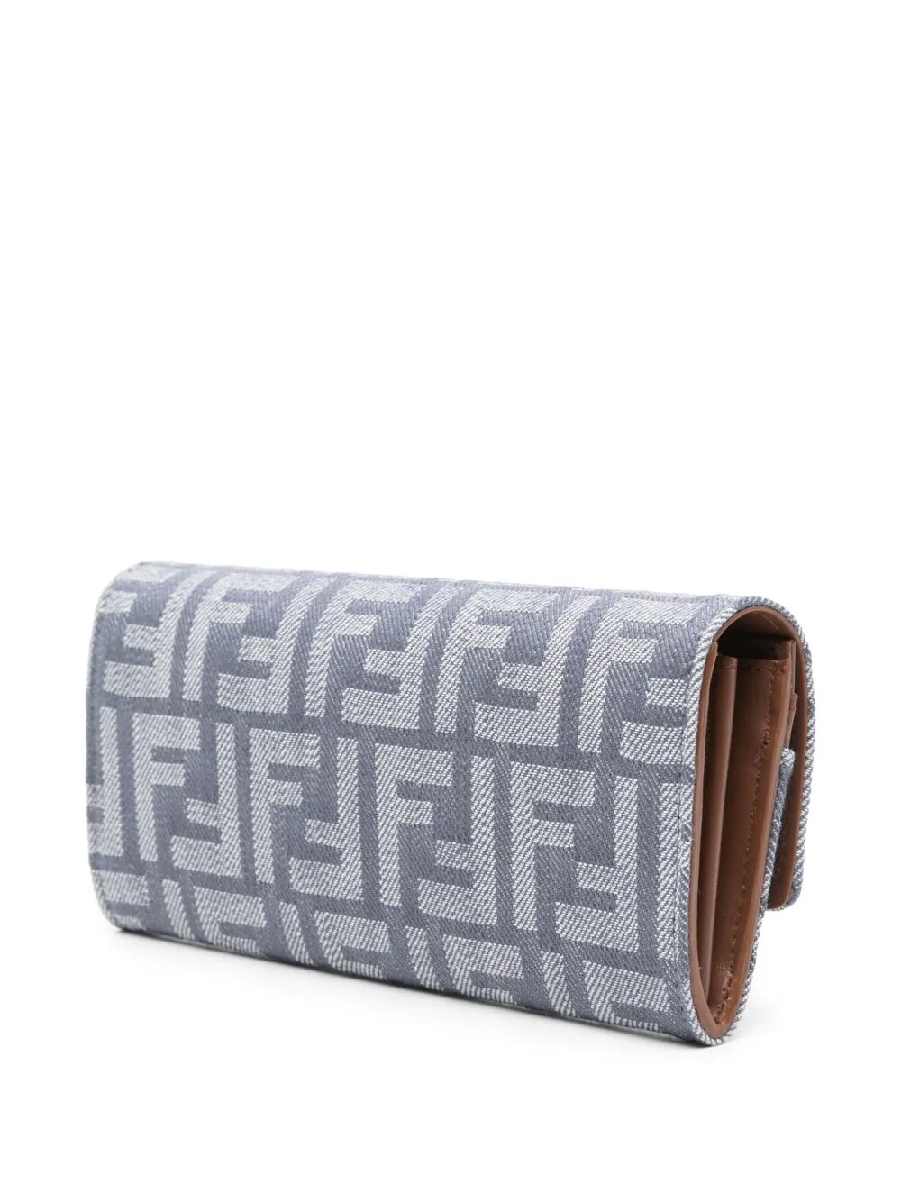 DENIM-EFFECT FF JACQUARD BAGUETTE CONTINENTAL WALLET WITH CHAIN