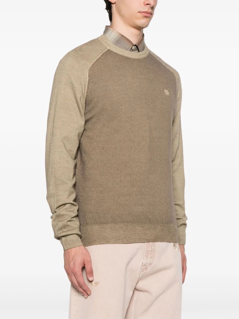 TWO-TONE MIDWEIGHT KNIT WOOL PULLOVER