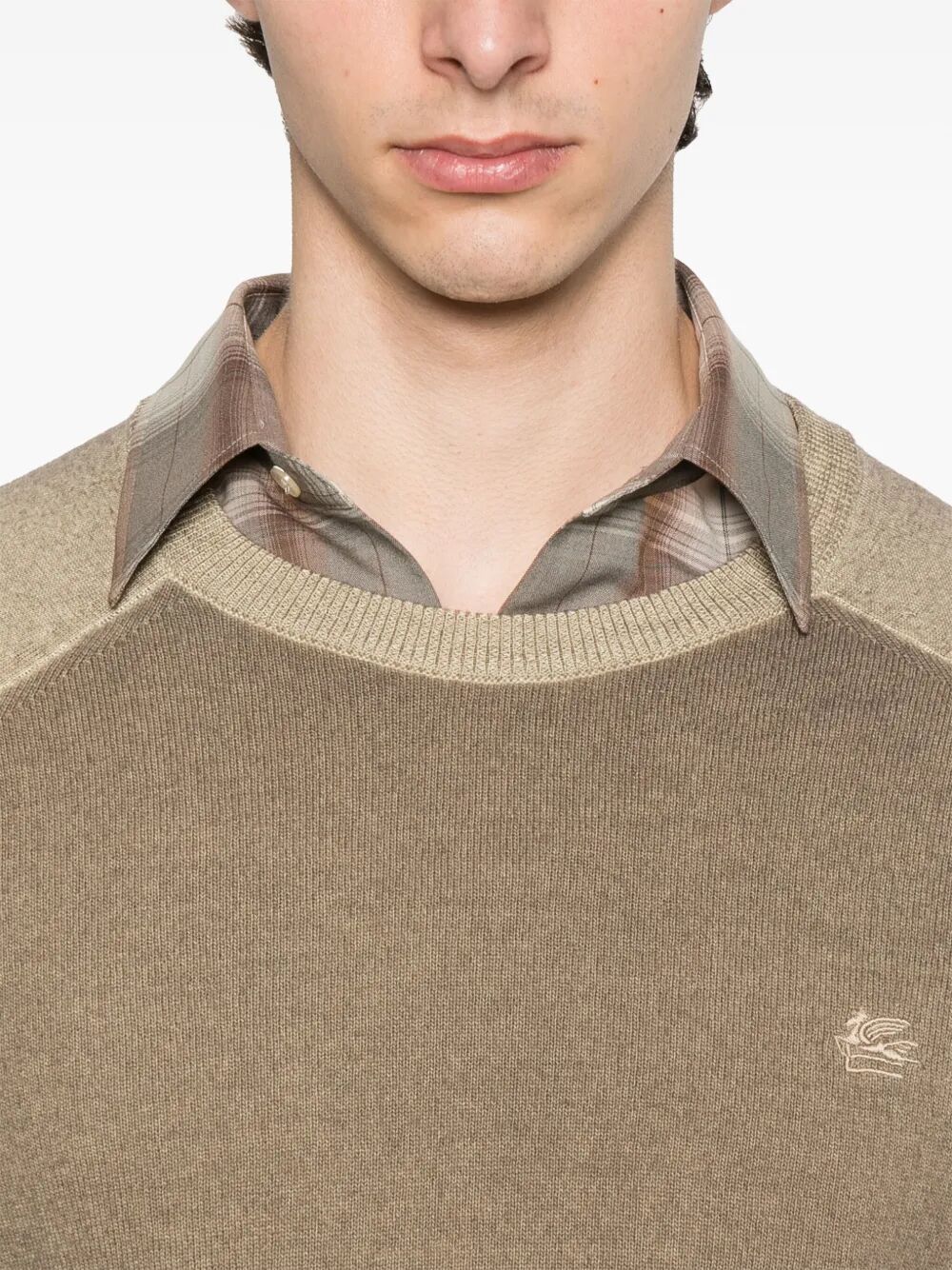 TWO-TONE MIDWEIGHT KNIT WOOL PULLOVER