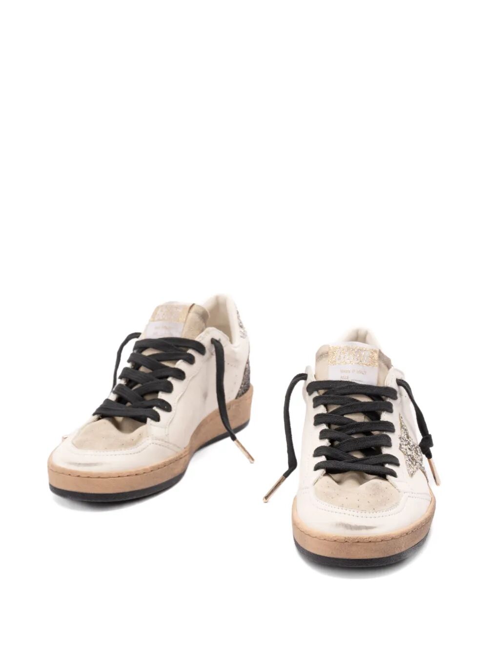 BALL STAR SNEAKERS IN VINTAGE EFFECT LEATHER AND SUEDE WITH GLITTERED STAR AND HEEL TAB