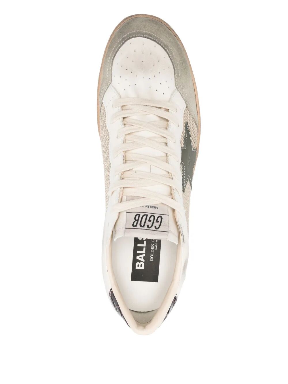BALL STAR SNEAKERS IN VINTAGE EFFECT LEATHER WITH OLIVE GREEN LEATHER STAR AND CROCODILE EFFECT HEEL TAB
