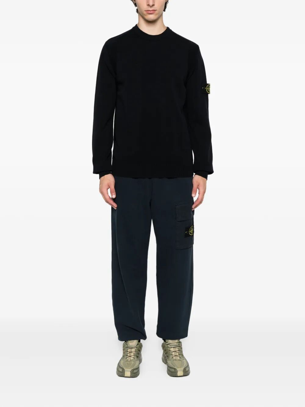 STRETCH WOOL CREWNECK SWEATER WITH REVERSE STITCH DETAILS