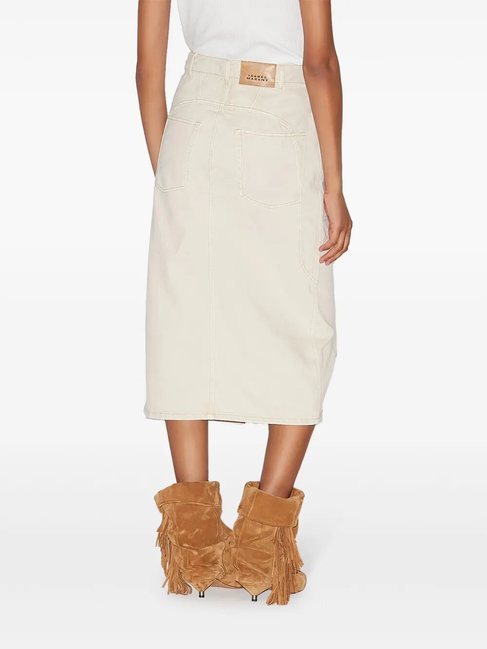 BRITT STITCHED DENIM MIDI SKIRT