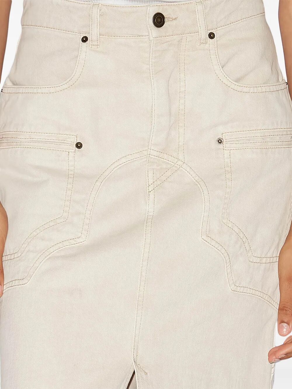 BRITT STITCHED DENIM MIDI SKIRT