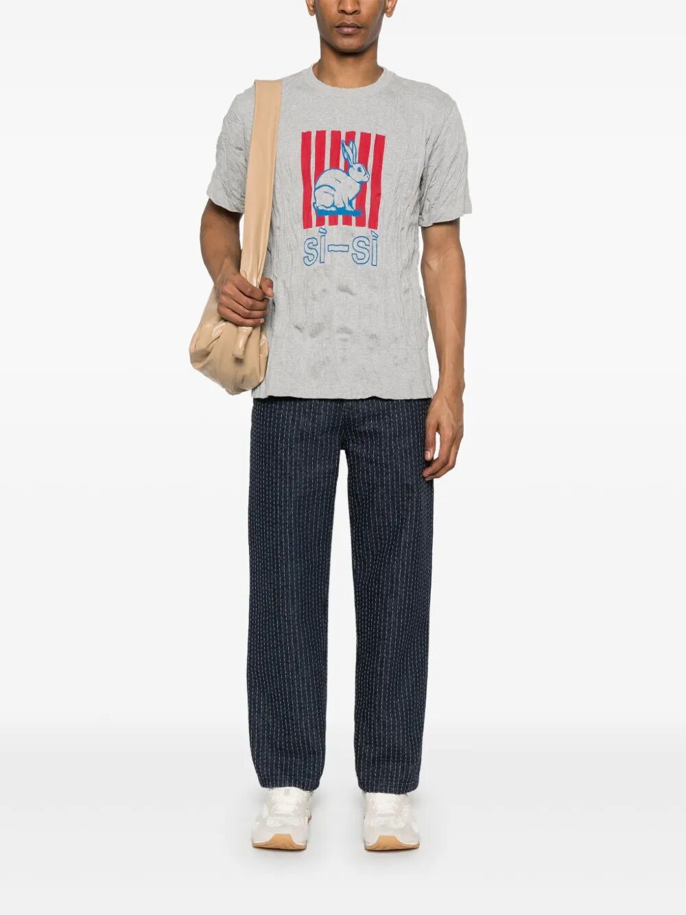 GRAPHIC RABBIT-PRINT CRUSHED COTTON JERSEY T-SHIRT