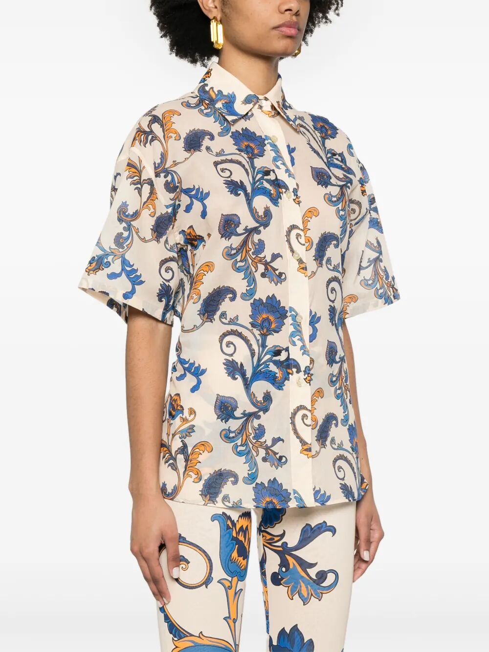 FLORAL-PRINT SHORT SLEEVED COTTON SHIRT
