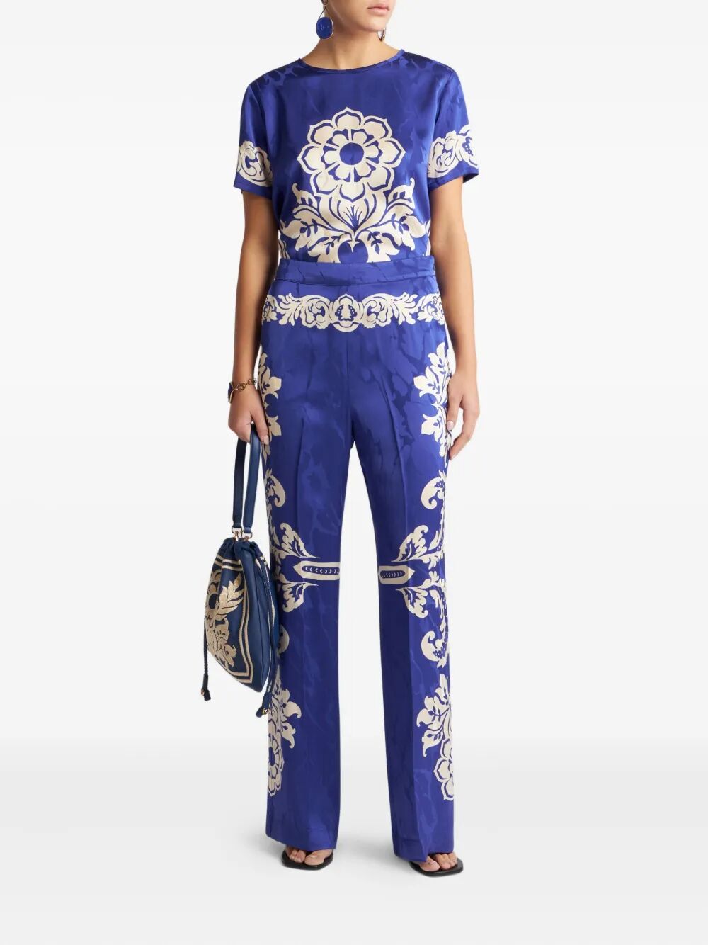 FLORAL JACQUARD PALAZZO TROUSERS
