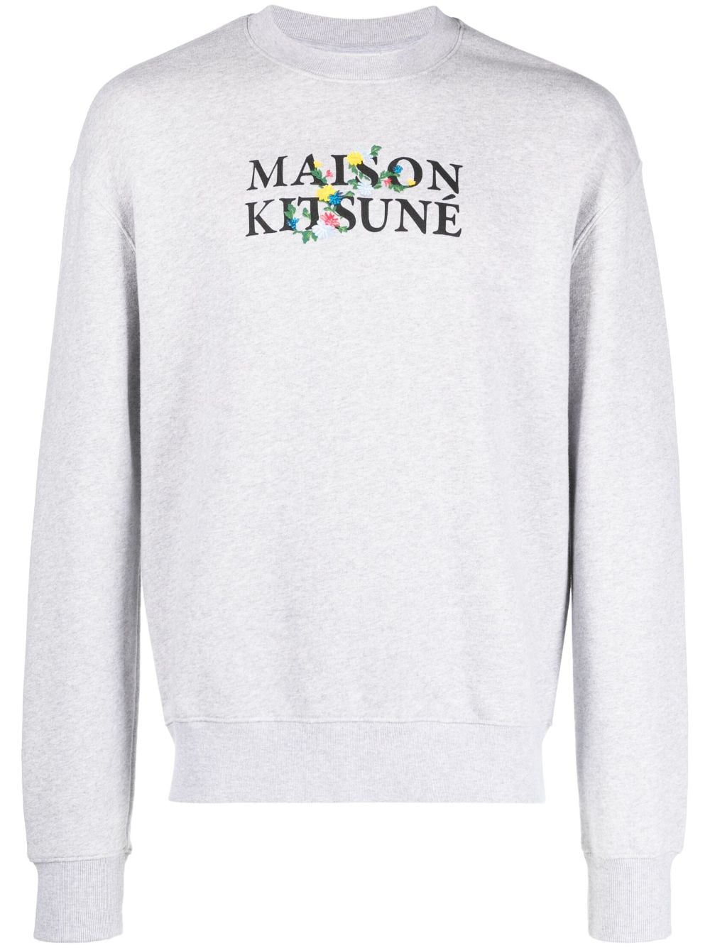 FLOWER EMBROIDERY COTTON CREWNECK SWEATSHIRT