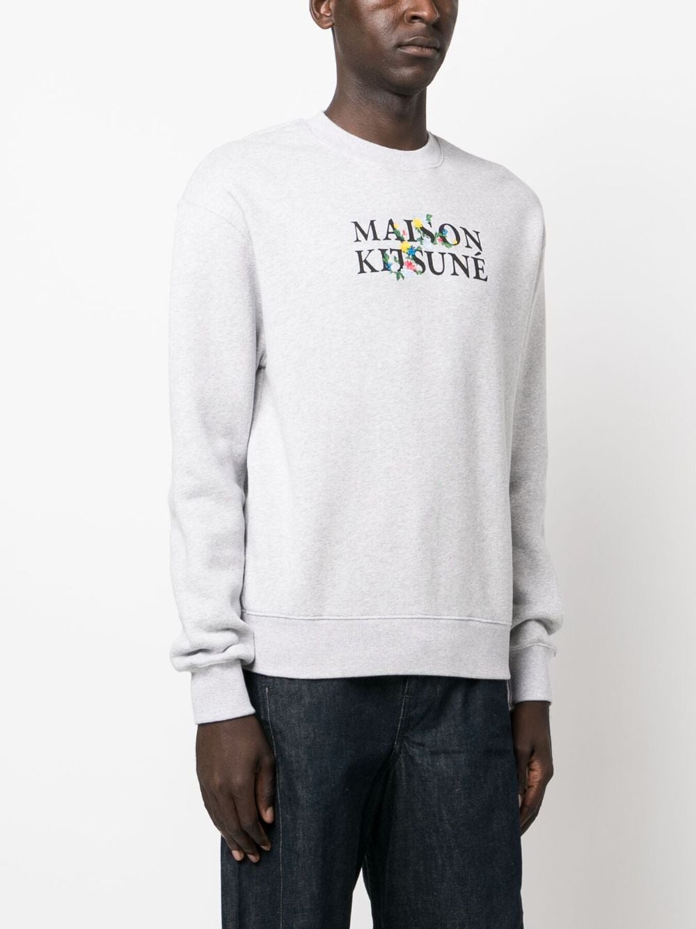 FLOWER EMBROIDERY COTTON CREWNECK SWEATSHIRT