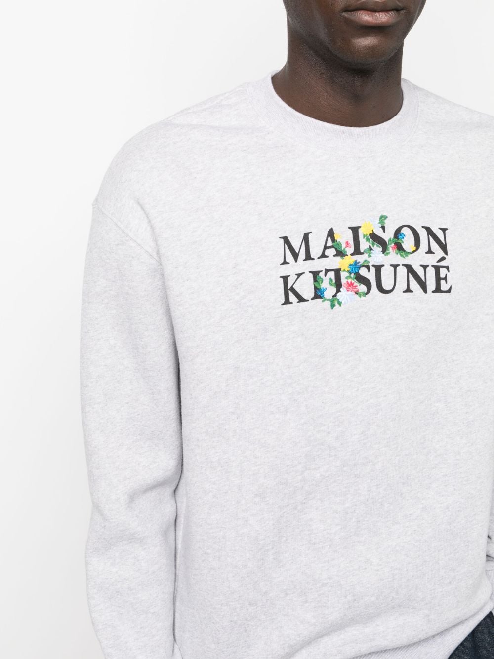 FLOWER EMBROIDERY COTTON CREWNECK SWEATSHIRT