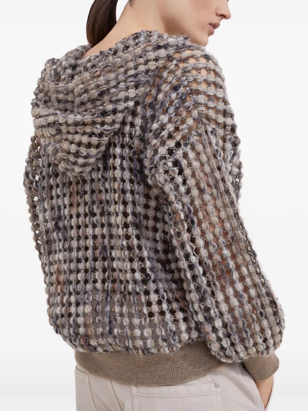 BALLOON NET EMBROIDERY WOOL HOODED CARDIGAN