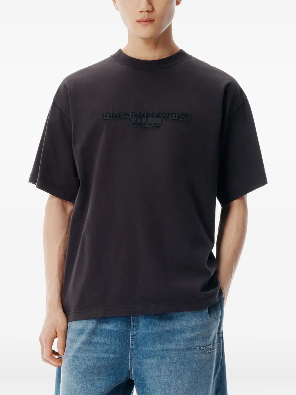 WASHED JERSEY OVERSIZED UNISEX T-SHIRT WTH LOGO PATCH