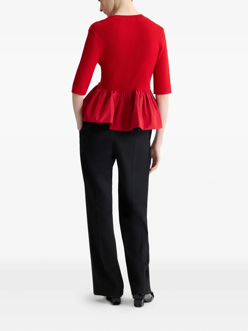 RUFFLE HEM RIBBED JUMPER IN WOOL AND FAILLE