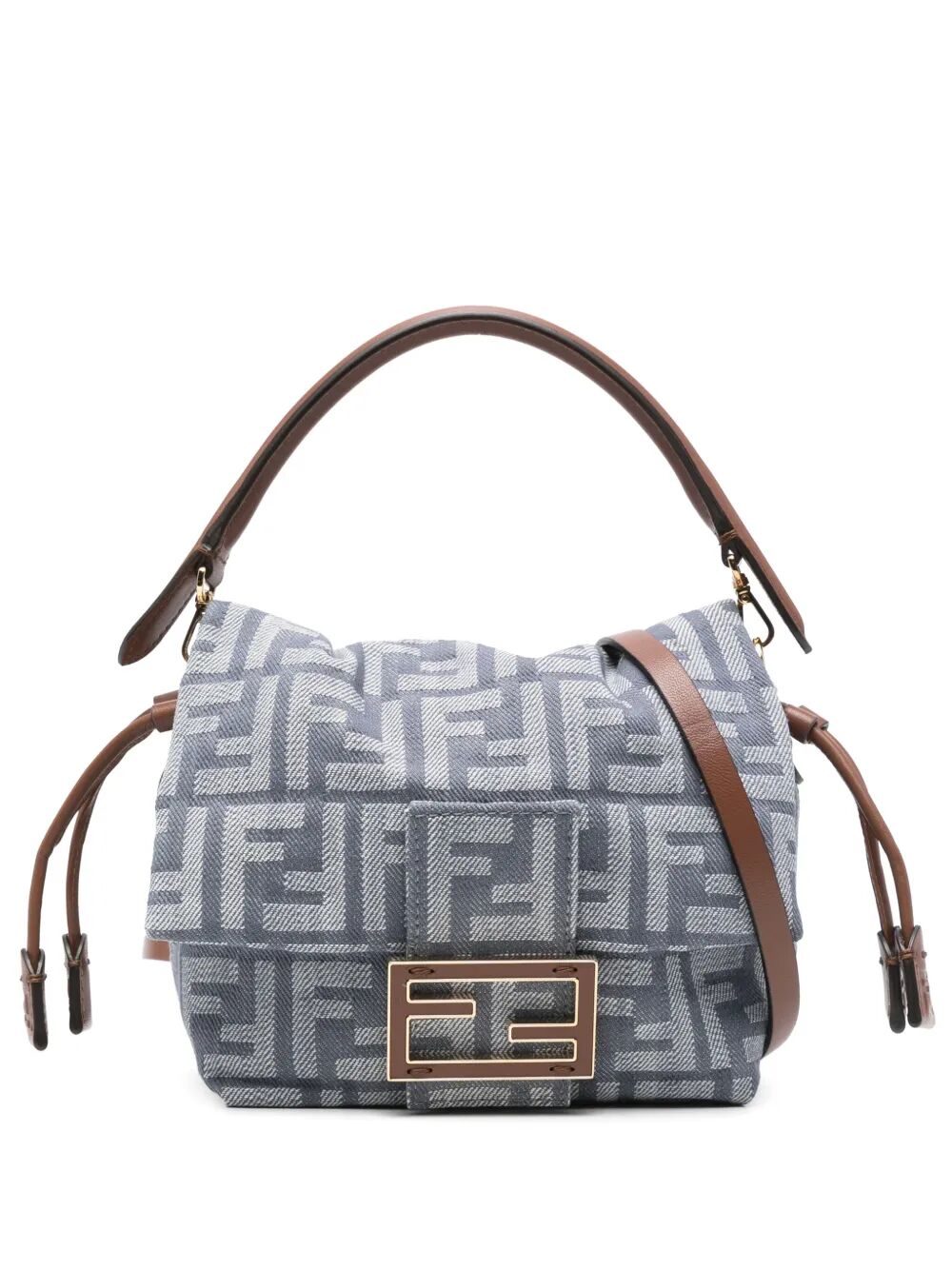DENIM-EFFECT FF JACQUARD MAMMA BAGUETTE SMALL BAG