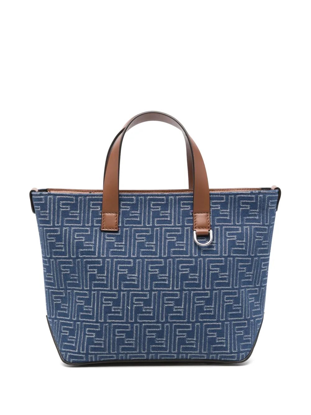 DENIM EFFECT FF JACQUARD SMALL SHOPPING BAG