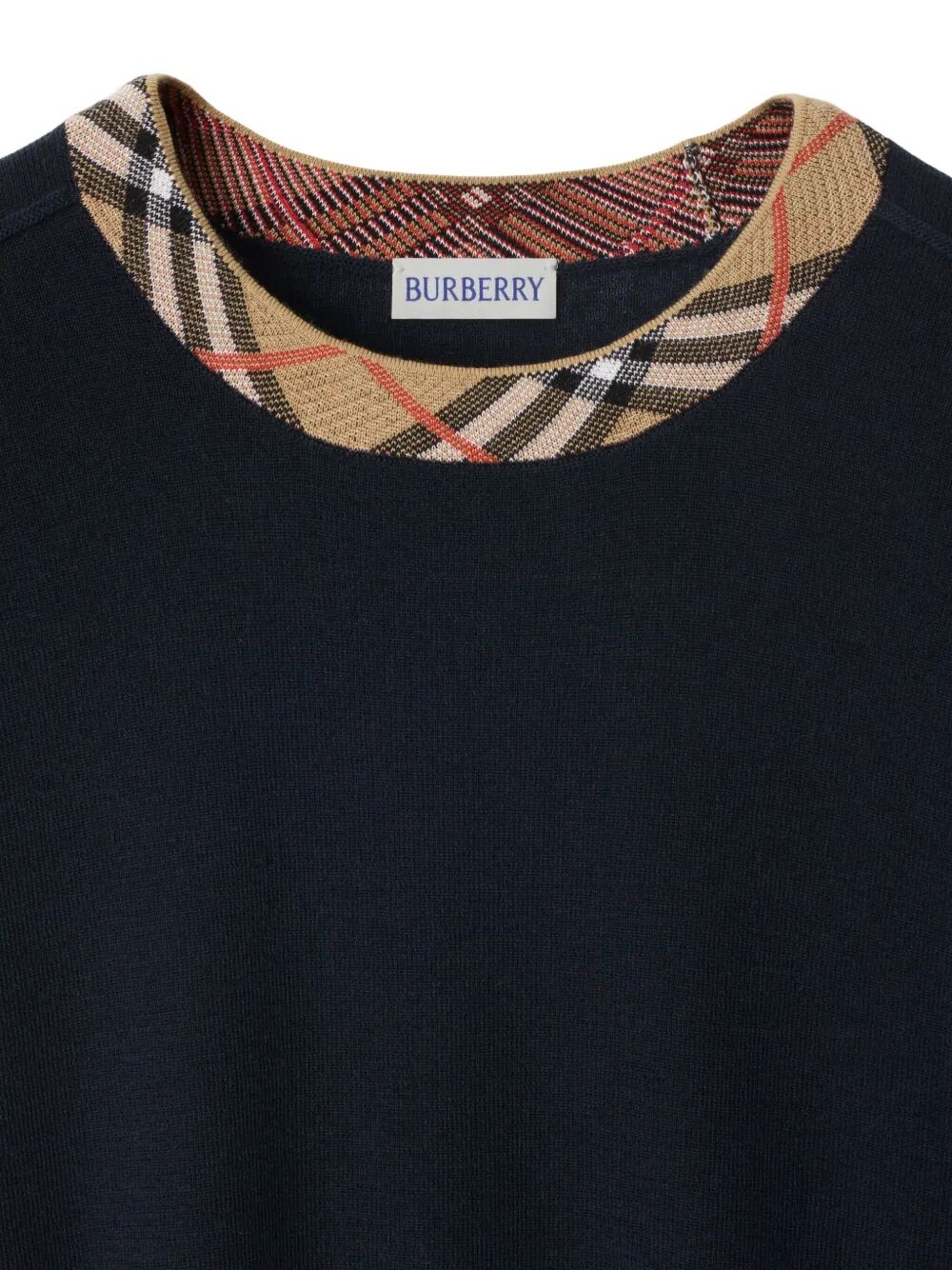 CHECK TRIM WOOL SWEATER