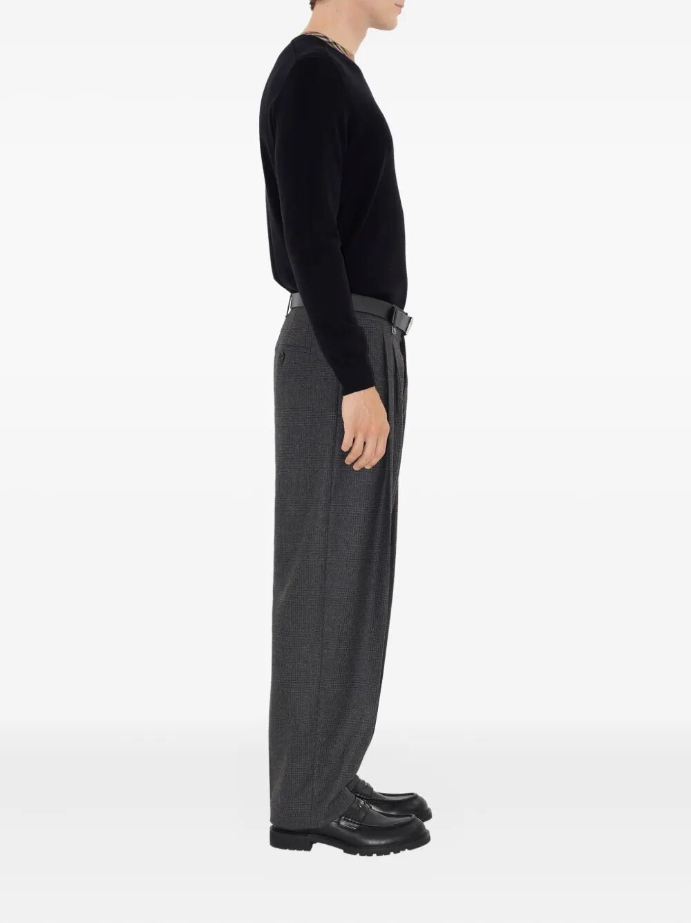 CHECK TRIM WOOL SWEATER