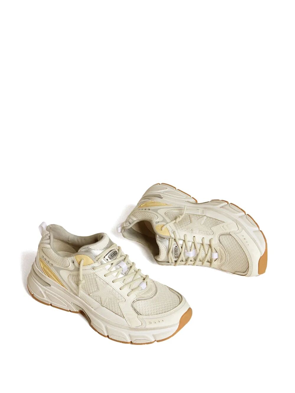 LIGHTSTAR SNEAKERS IN WHITE LEATHER AND MESH WITH WORN-WHITE STAR