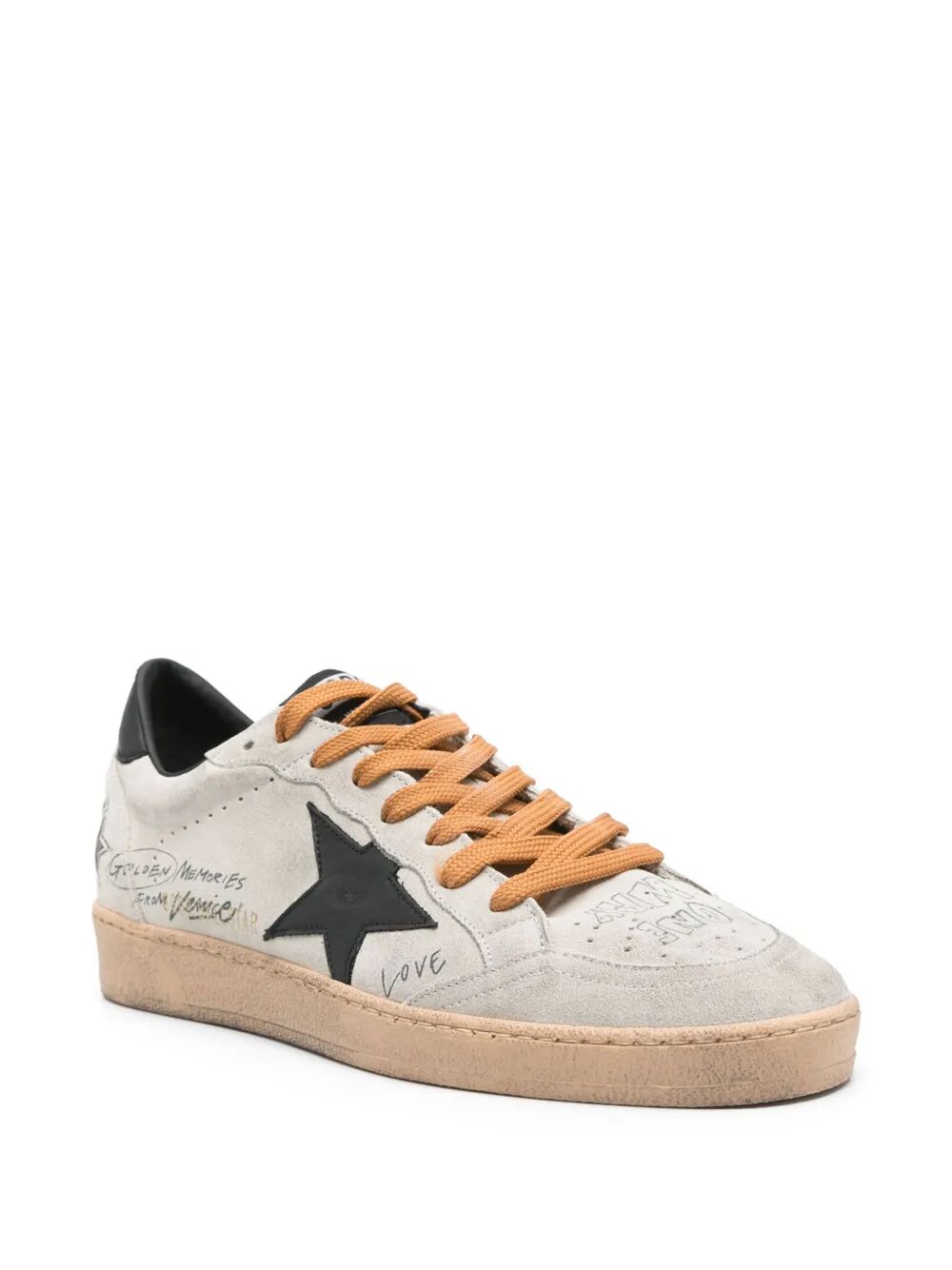 BALL STAR GRAFFITI DETAILS SUEDE SNEAKERS WITH BLACK LEATHER STAR AND HEEL TAB