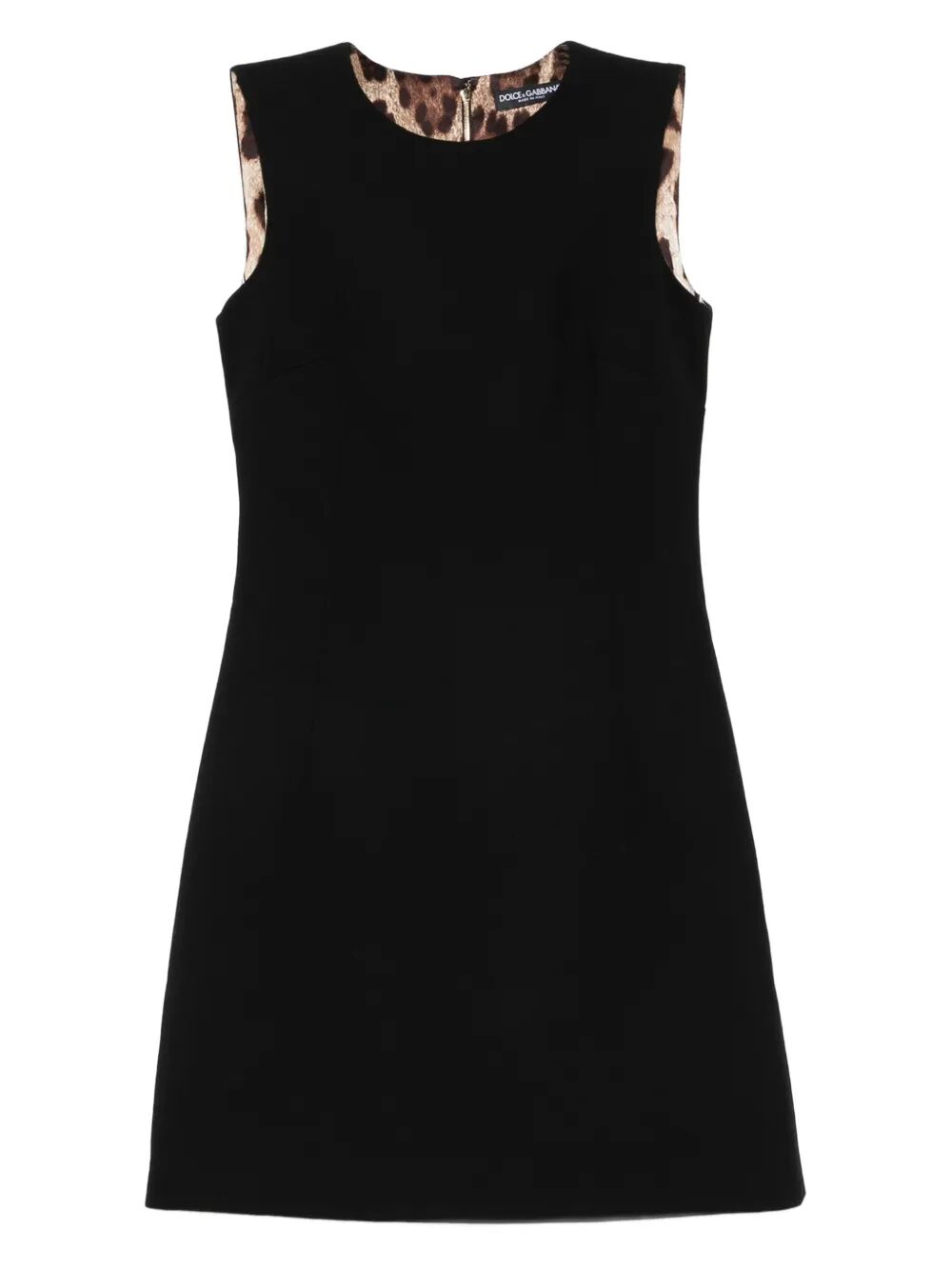 LEOPARD-PRINT LINING SLEEVELESS MINI DRESS