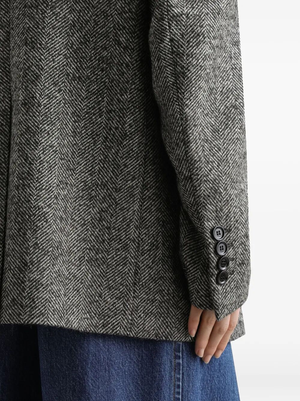 DOUBLE-BREASTED HERRINGBONE JACKET WITH ANIMAL PRINT LINING