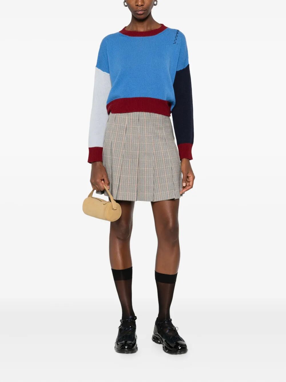 COLOUR-BLOCK CASHMERE CROPPED SWEATER