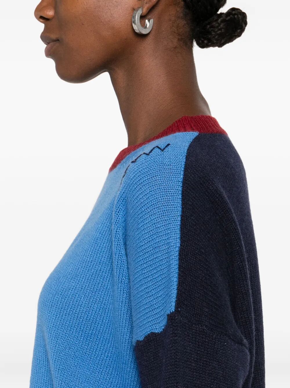 COLOUR-BLOCK CASHMERE CROPPED SWEATER