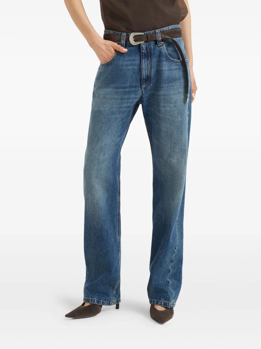 AUTHENTIC DENIM COLUMN JEANS WITH MONILI
