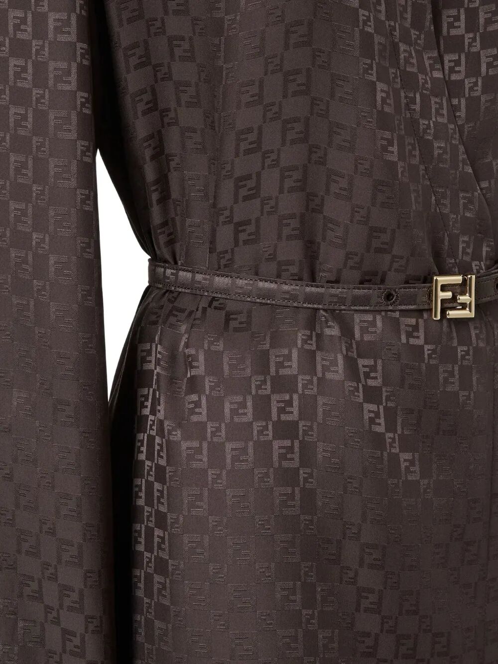 FF JACQUARD SILK MIDI SHIRT DRESS