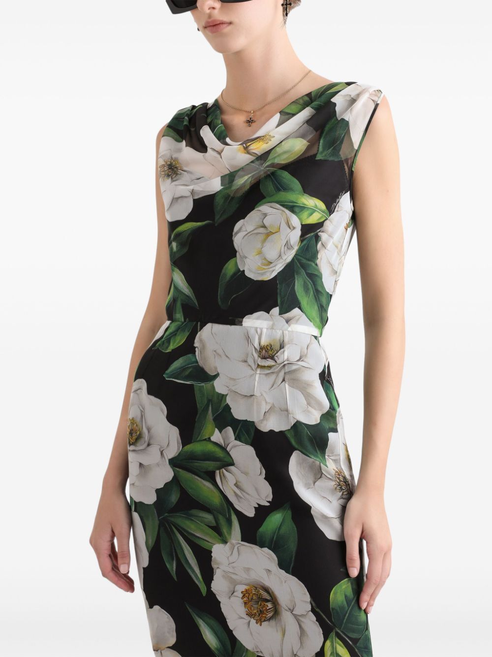 FLORAL-PRINT MIDI SHEATH DRESS
